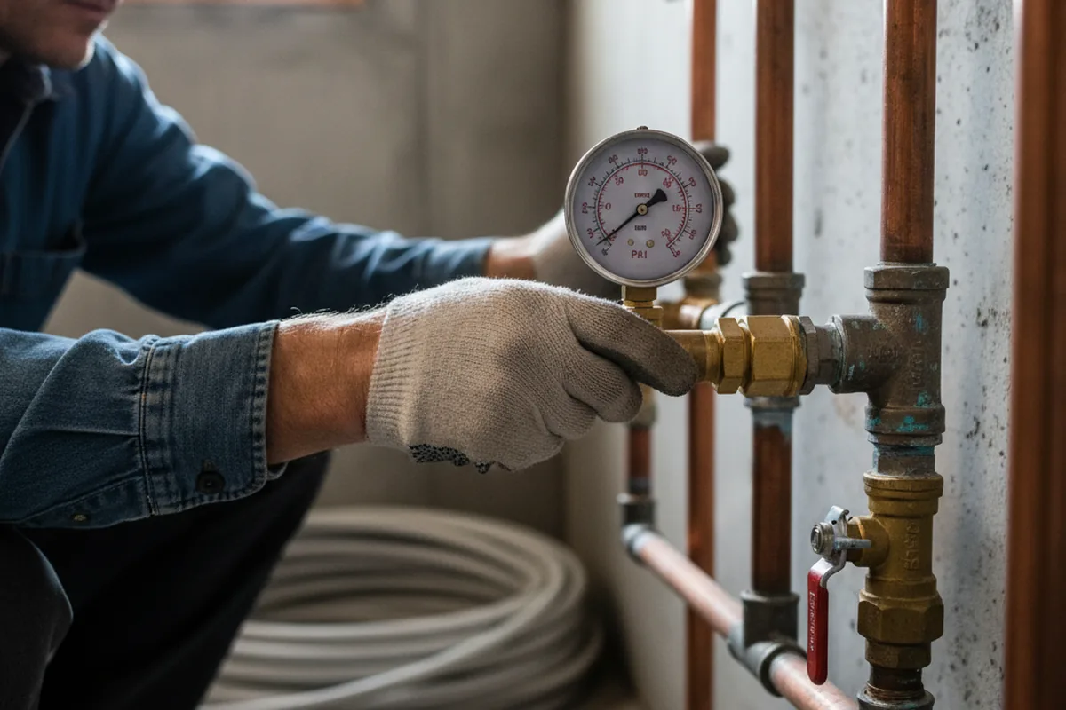 Pressure testing a repaired line during Water Line Repair in Chevy Chase